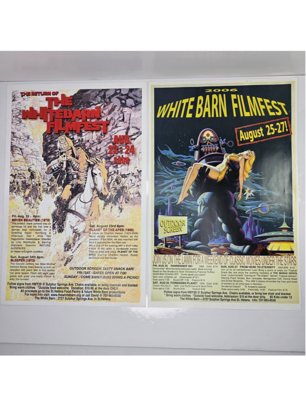 Lot of 2 White Barn Filmfest Posters 2006 & 2008 St. Helena CA 17x11 Sci-Fi...